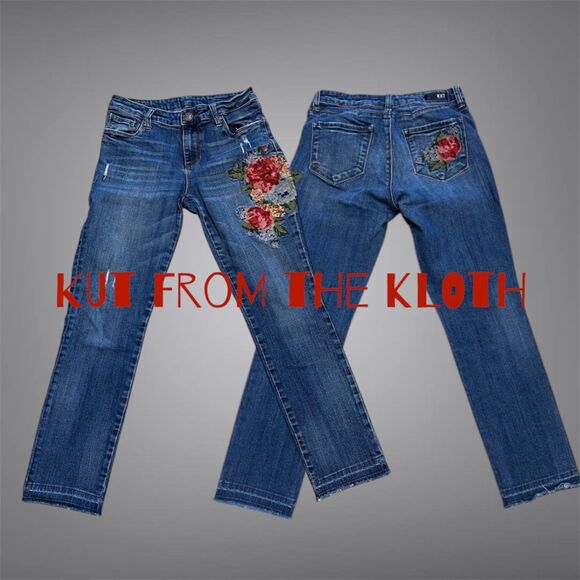 Kut from the Kloth Reese Ankle Jeans Size 4 – Floral Embroidered Denim - Picture 15 of 16